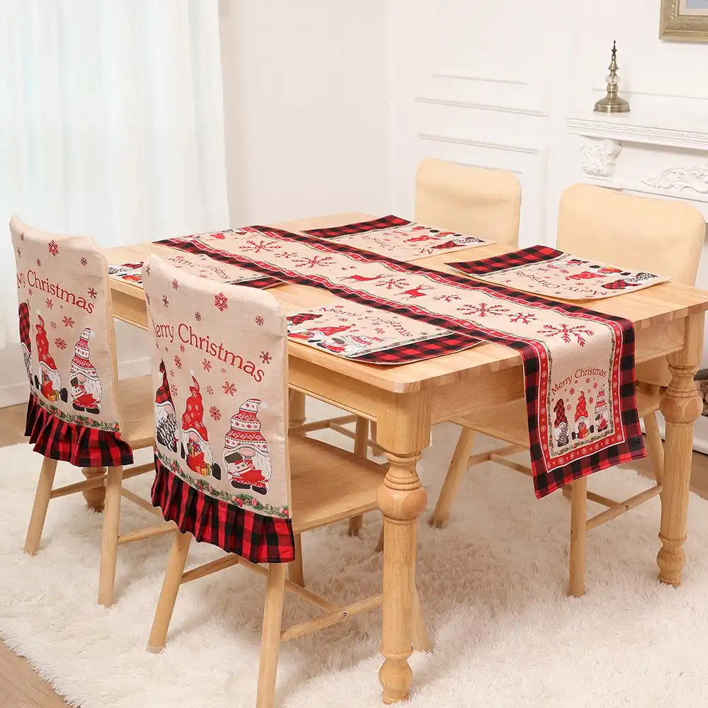 9 Pcs Christmas Chair Covers Chair Seat Cover with Table Runner Placemat