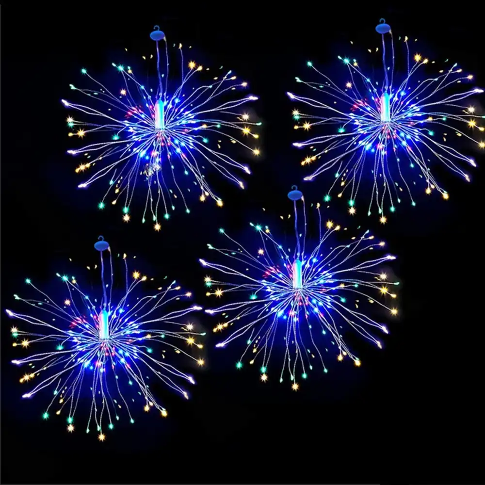 4 Pack solar powered 200 LED Fireworks Hanging LED String Lights for Xmas