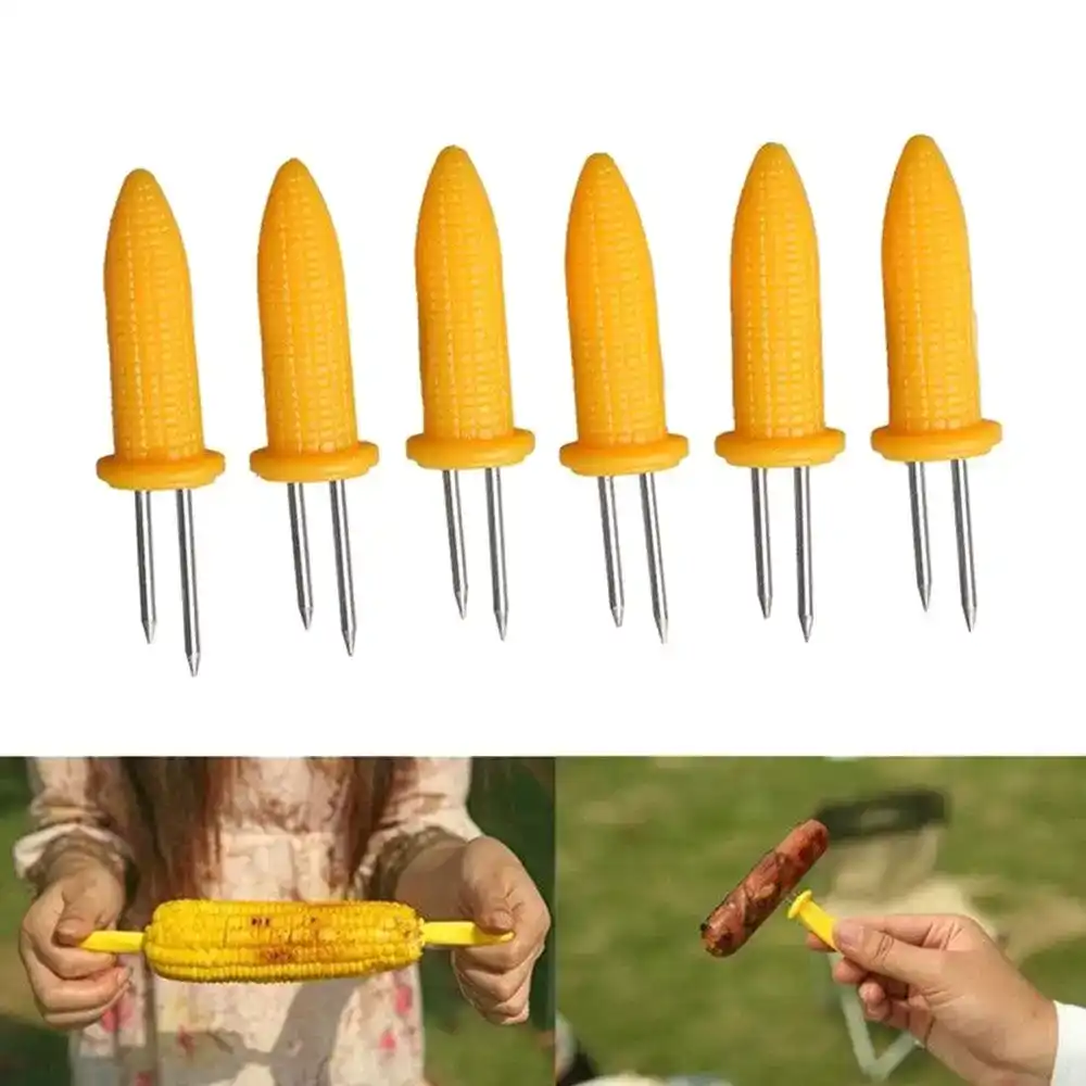 6Pcs Stainless Steel Corn Holders Corn on The Cob Skewers Barbecue Tool
