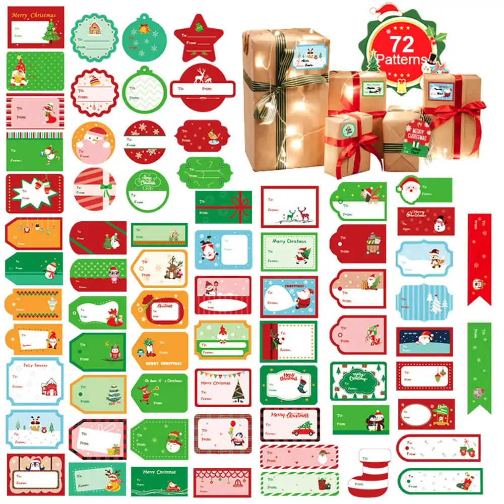 72Pcs Christmas Tags Self Adhesive Sticker Christmas Name Tags Stickers