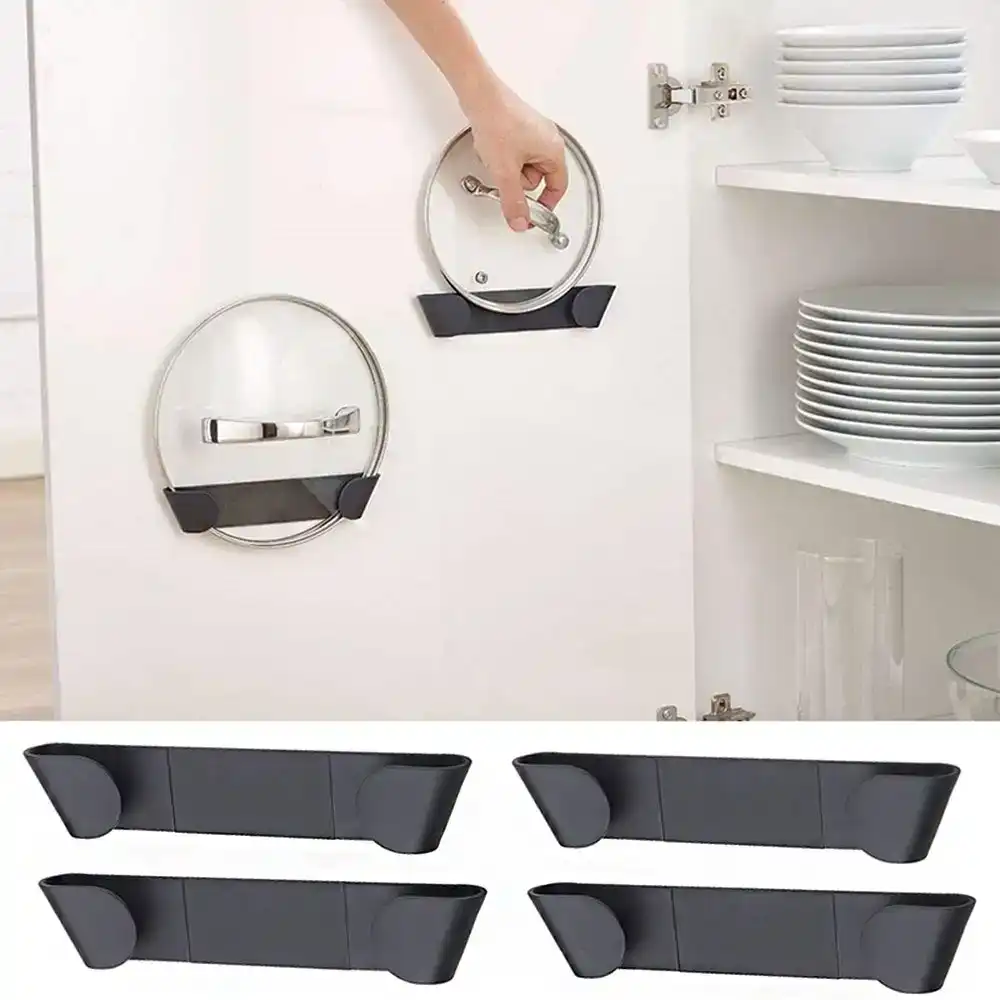 4Pcs Pot Rack Wall-Mounted No Punching Adhesive Household Kitchen Storage Holder