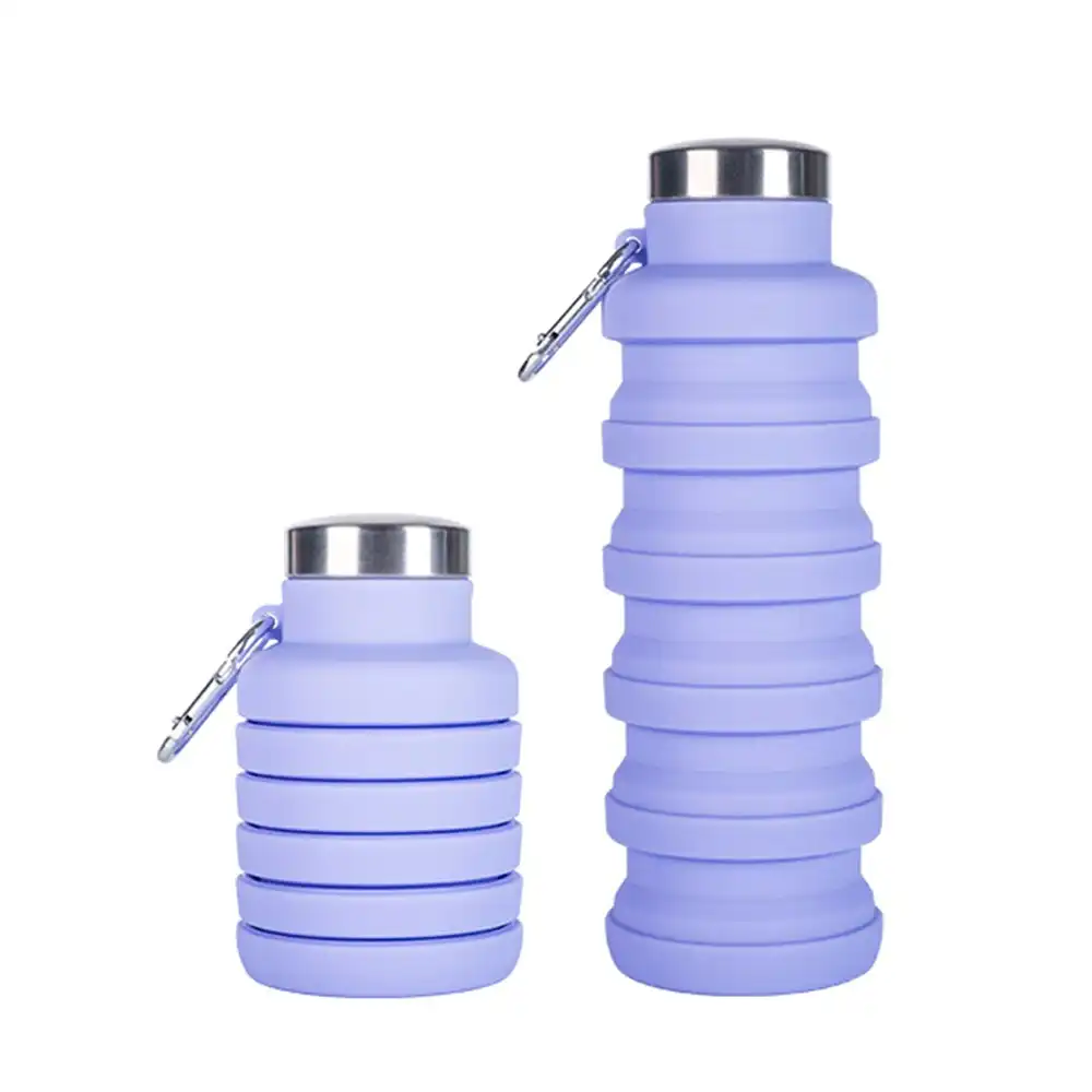 Leak Proof Collapsible Water Bottle with Carabiner Silicone Travel Water Bottle