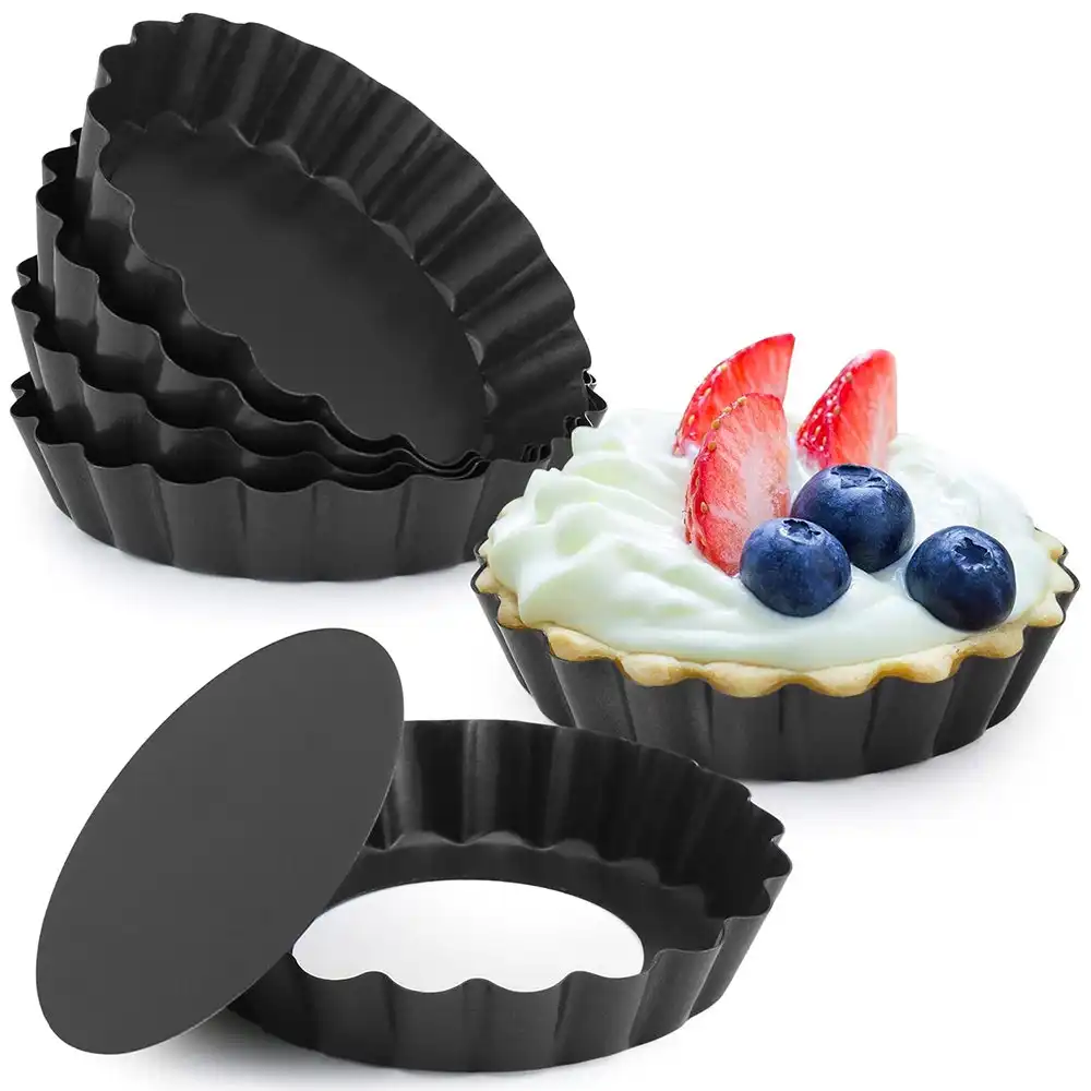 6 Pack 4 Inch Carbon Steel Mini Tart Molds for Quiche Cheese Cakes and Desserts