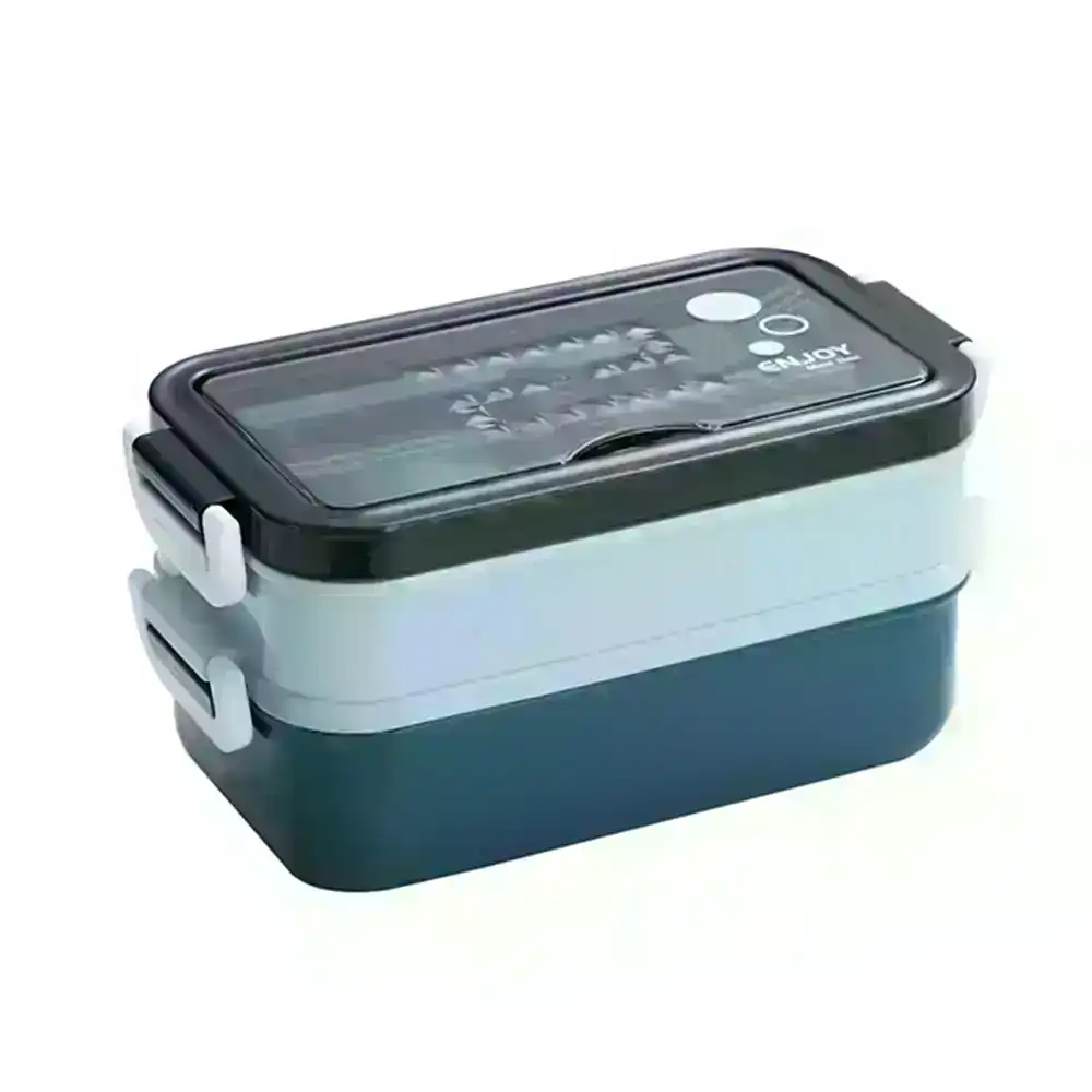 Stainless steel double-layer lunch box with cutlery
