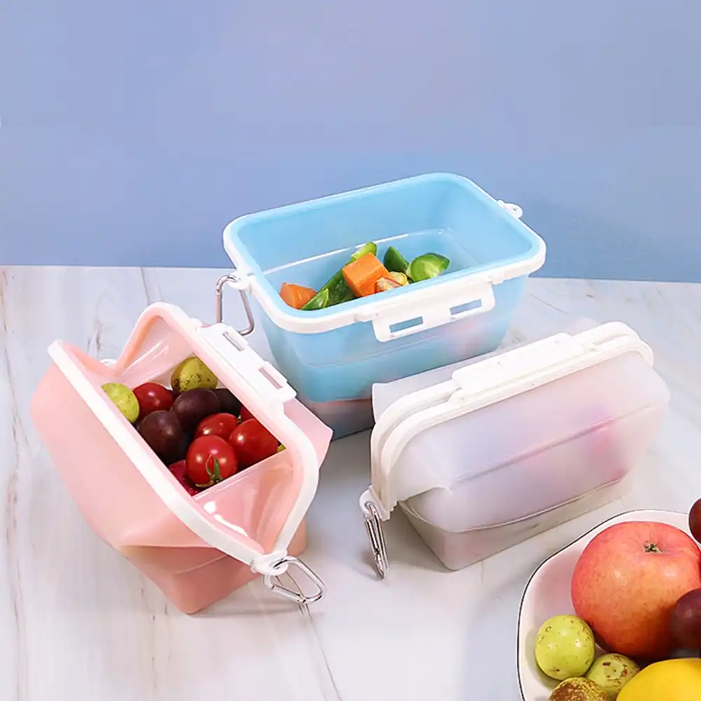 3 Pcs Foldable Silicone Food Storage Box Refrigerator Storage Sealed Storage Bag