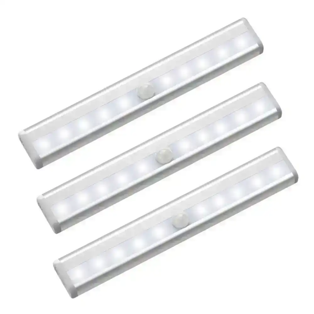 3 Pack 10 LED Motion Sensor Lights for Closet Cabinet Wardrobe Stairs