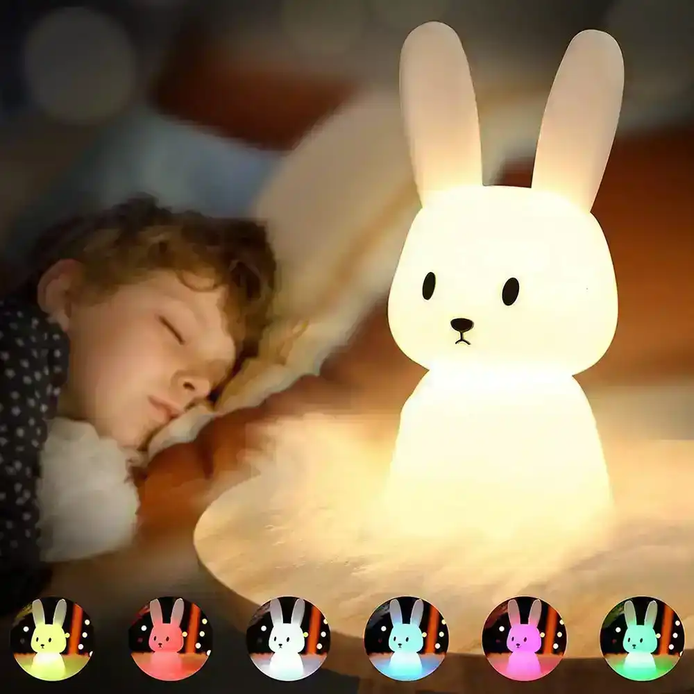 Portable Silicone Bunny Night Lights Kawaii Room Decor Squishy Nursery Light