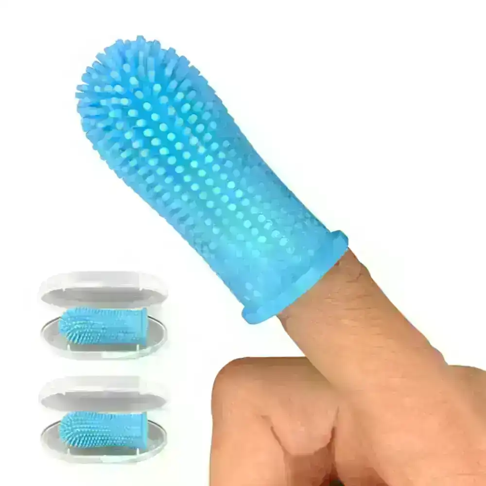 2Pcs Silicone Pet Toothbrush 360o Dog Finger Cover Toothbrush