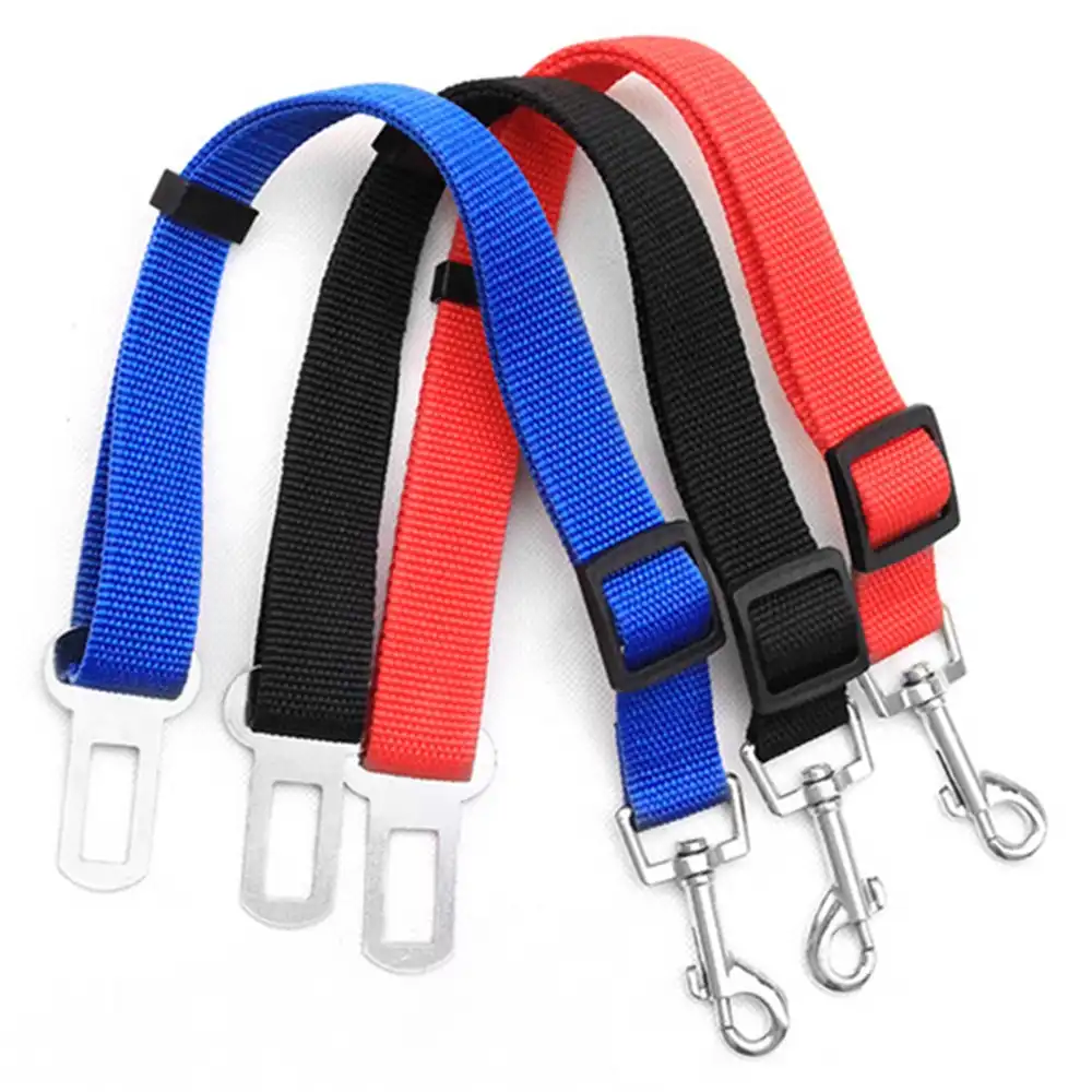 4 Pack Adjustable Pet Dog Cat Seat Belt-Nylon Fabric- Black,Blue, Red, Purple