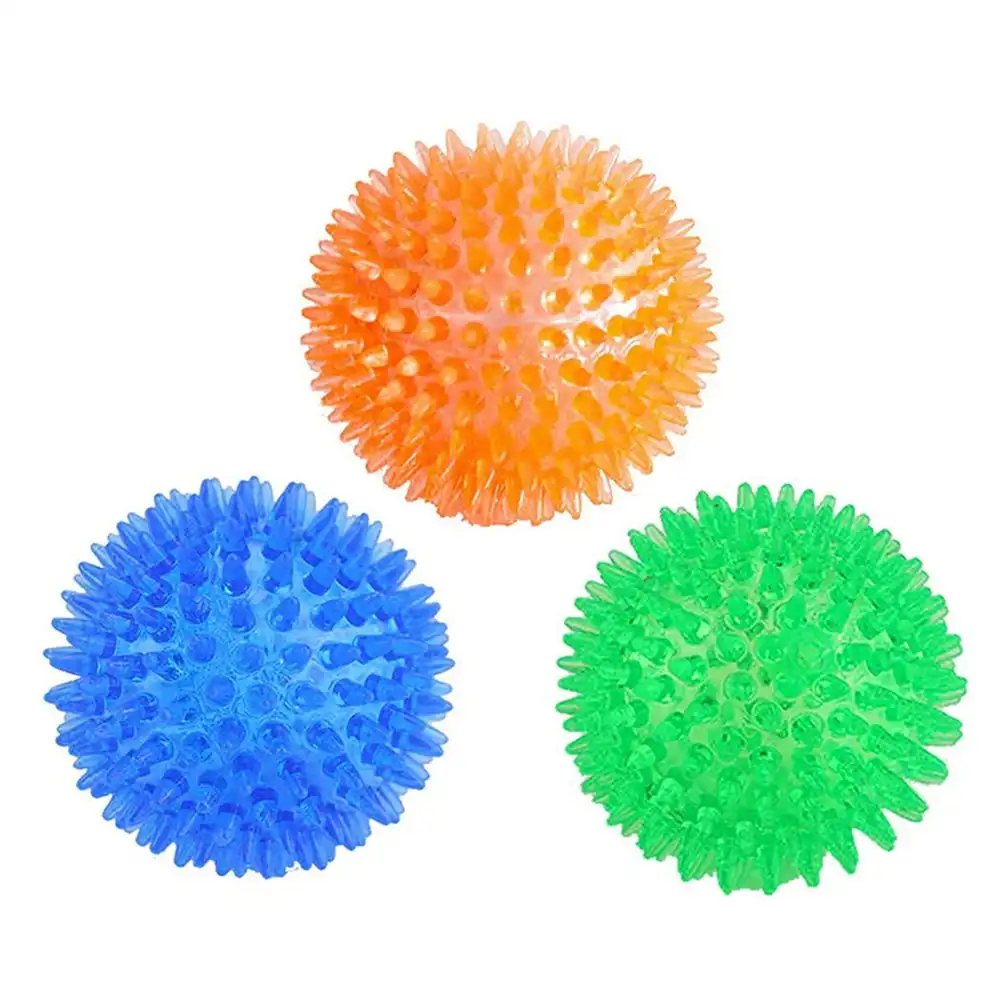 3PCS Pet Squeaky Chewing Balls Dog Soft Stab Balls Cleaning Teeth Toys Balls-S(Blue,Green,Orange)