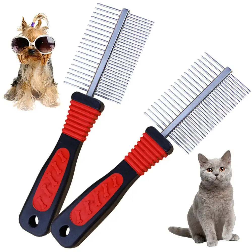 2 Pack Double Sided Pet Grooming Comb for Removes Tangles Knots Matted Dirt Hair
