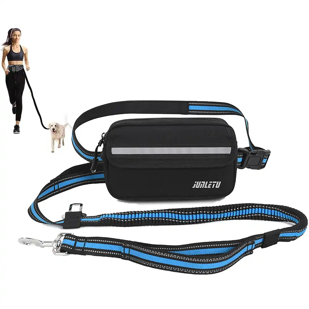 Dog Hands Free Leash With Zipper Pouch Running Waist Bag With Dual Handle Leash