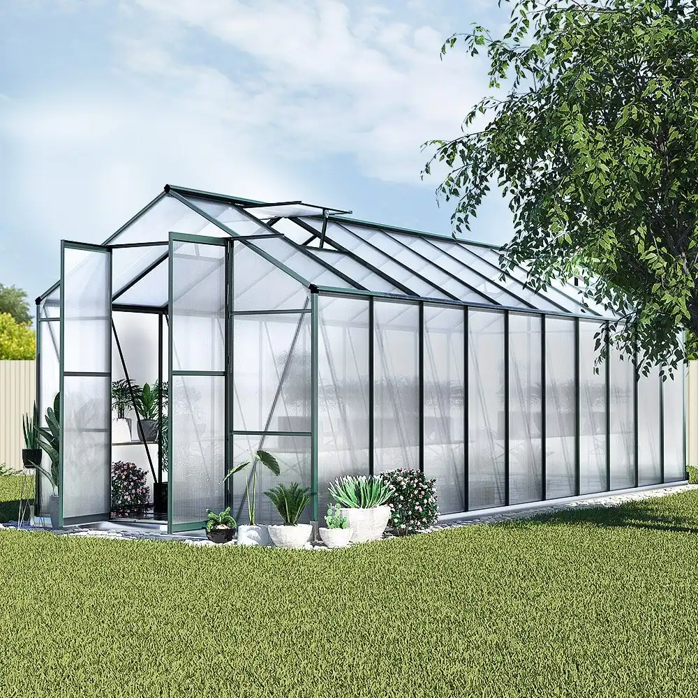 Greenfingers Aluminium Greenhouse Polycarbonate Large Green House Garden Shed 6.3X2.4M