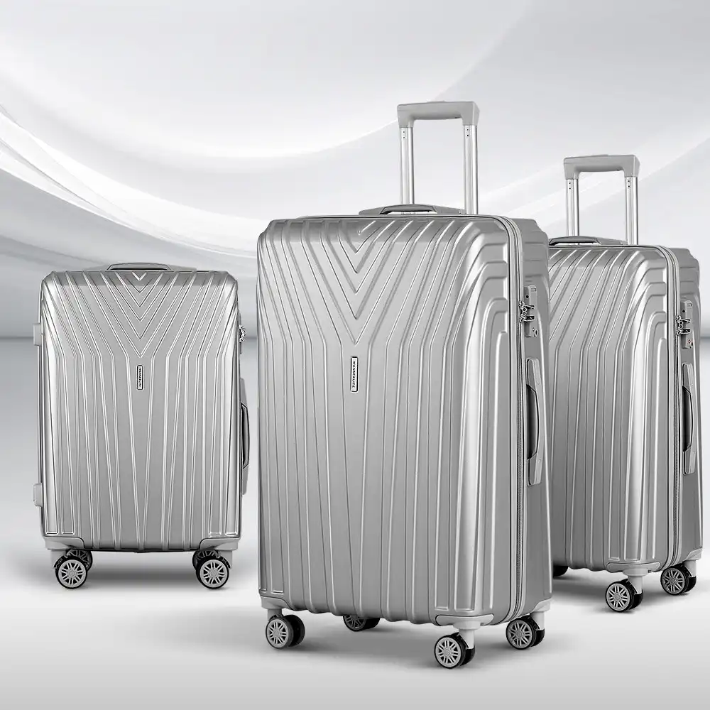 Wanderlite 3pc Luggage Trolley Suitcase Sets Hard Case Silver