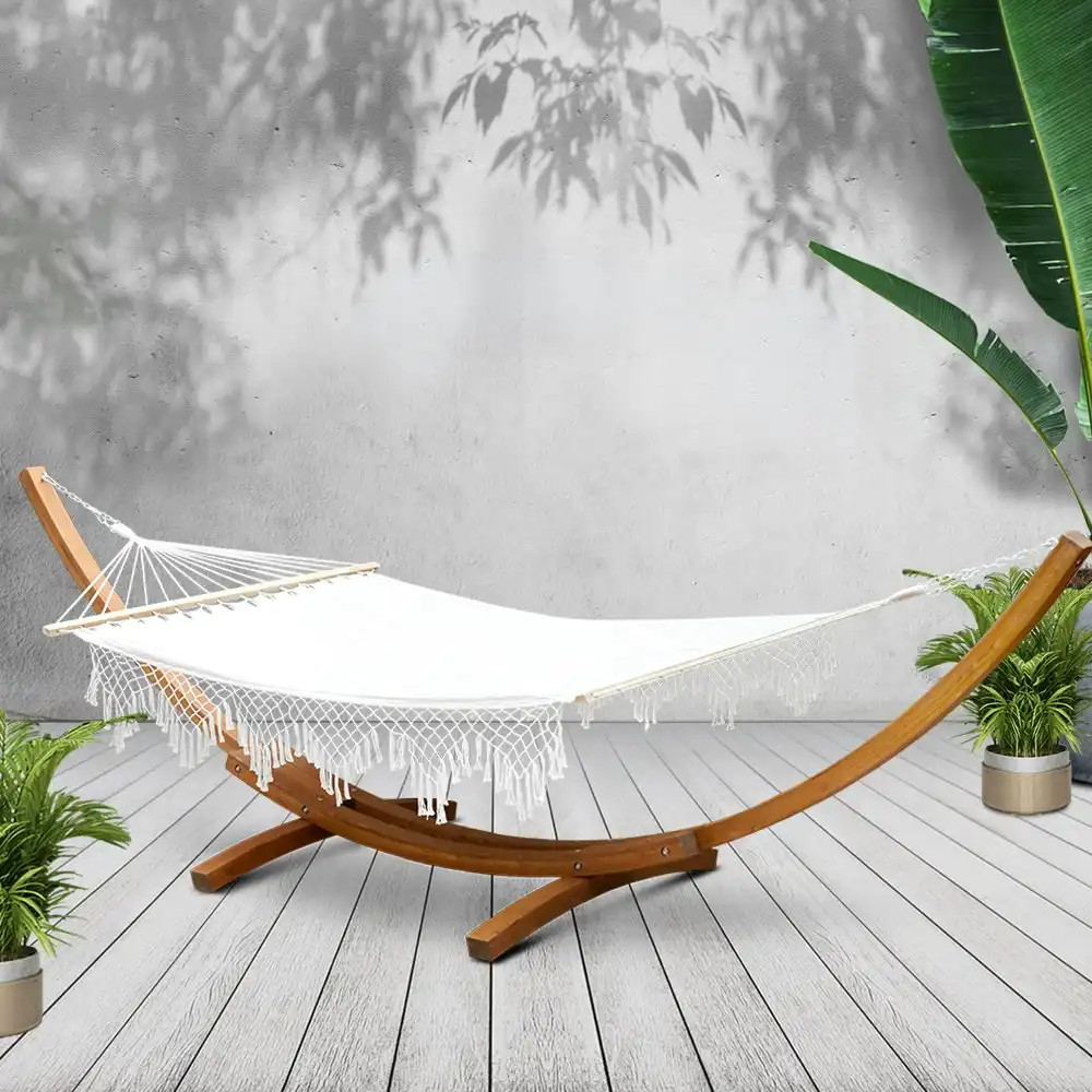 Gardeon Wooden Hammock Chair with Stand Outdoor Furniture Sun Lounger Bed Tassel