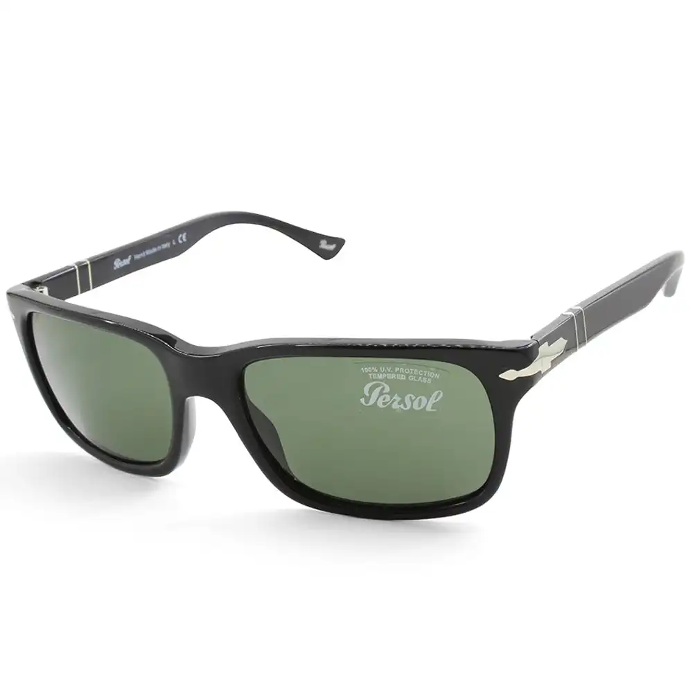 Persol PO3048S 95/31 Shiny Black/Green Men's Rectangular Sunglasses