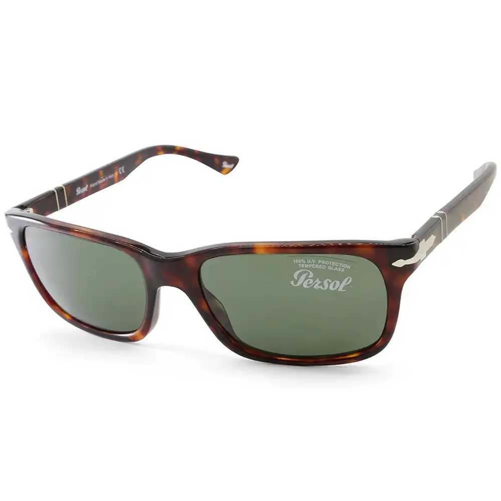 Persol PO3048S 24/31 Shiny Havana/Green Men's Rectangular Sunglasses
