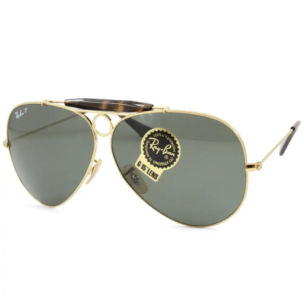 Ray-Ban Aviator Shooter RB3138 181 Gold/Green G15 Unisex Sunglasses Size 62