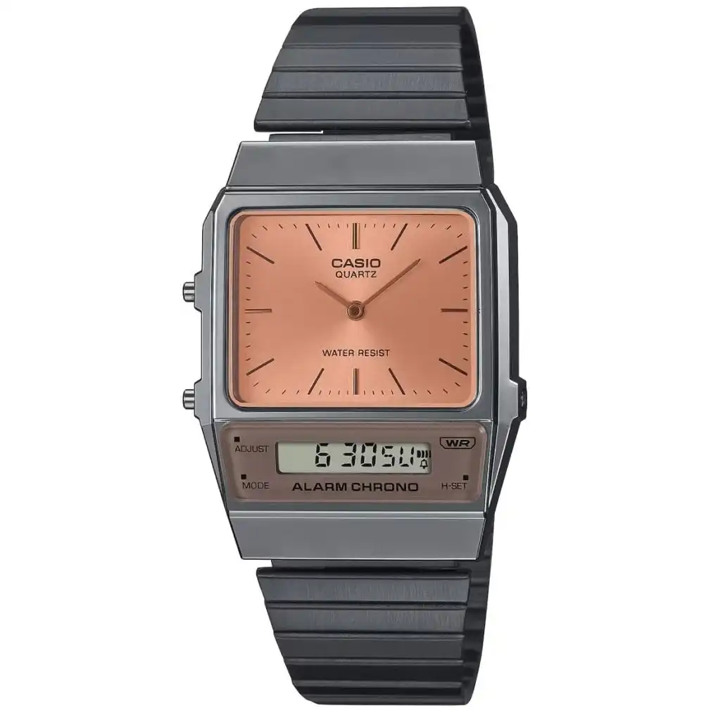 Casio Silver/Orange Digital-Analog Dual Time Retro Style Unisex Watch AQ-800ECGG-4A