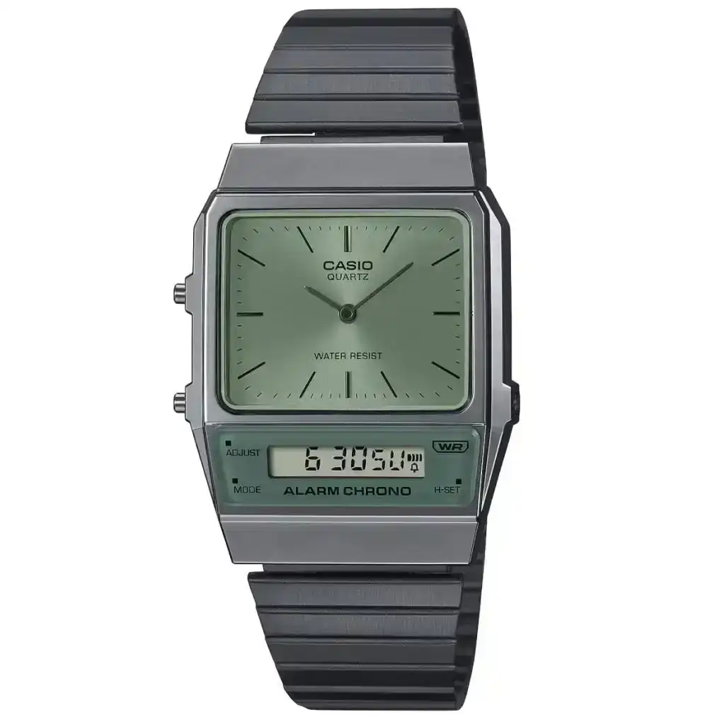 Casio Silver/Green Digital-Analog Dual Time Retro Style Unisex Watch AQ-800ECGG-3A