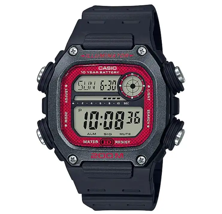 Casio DW-291H-1B Black & Red 200m Men's Multifunction Digital Sports Watch