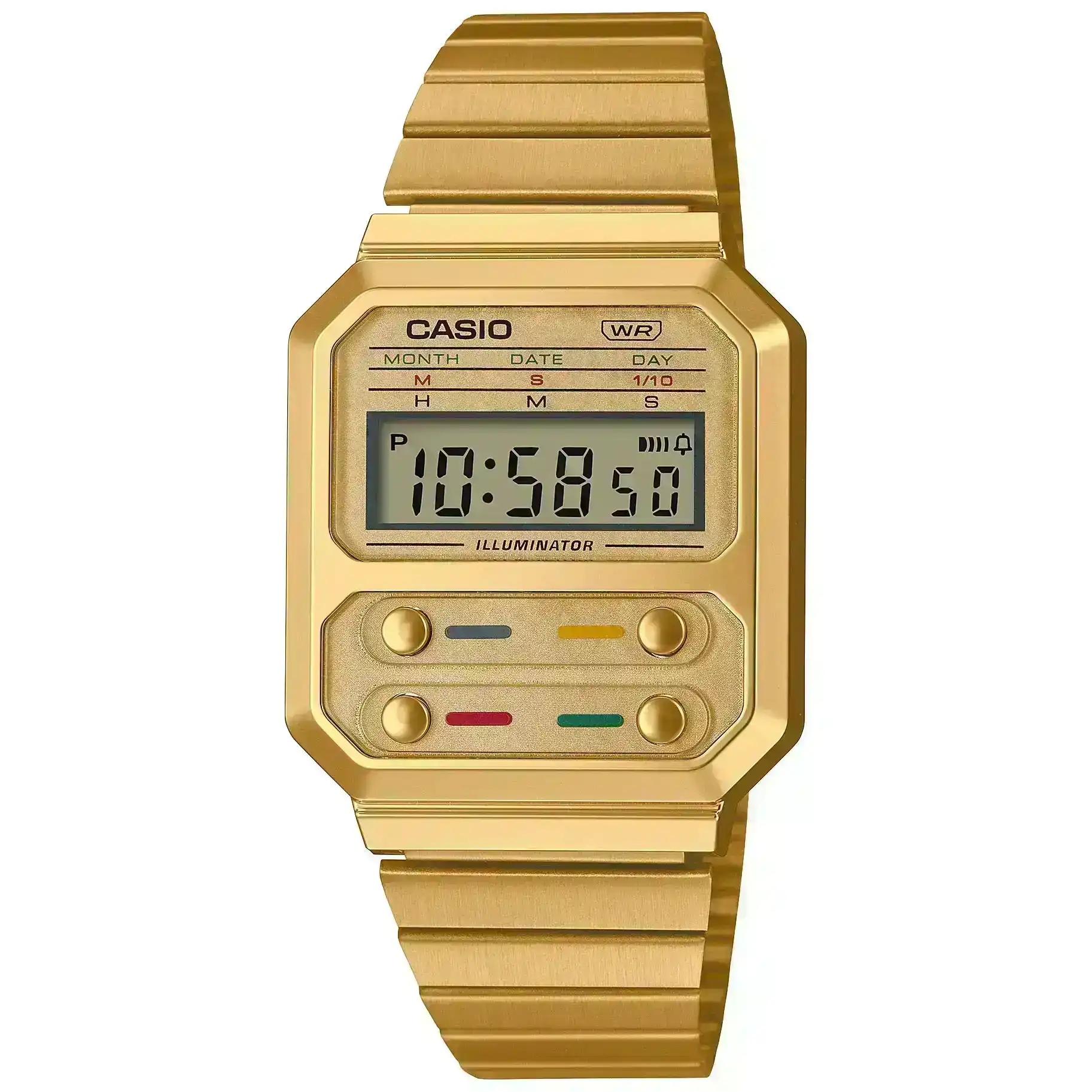 Casio Gold Retro Style Unisex Multifunction Digital Watch A100WEG-9A