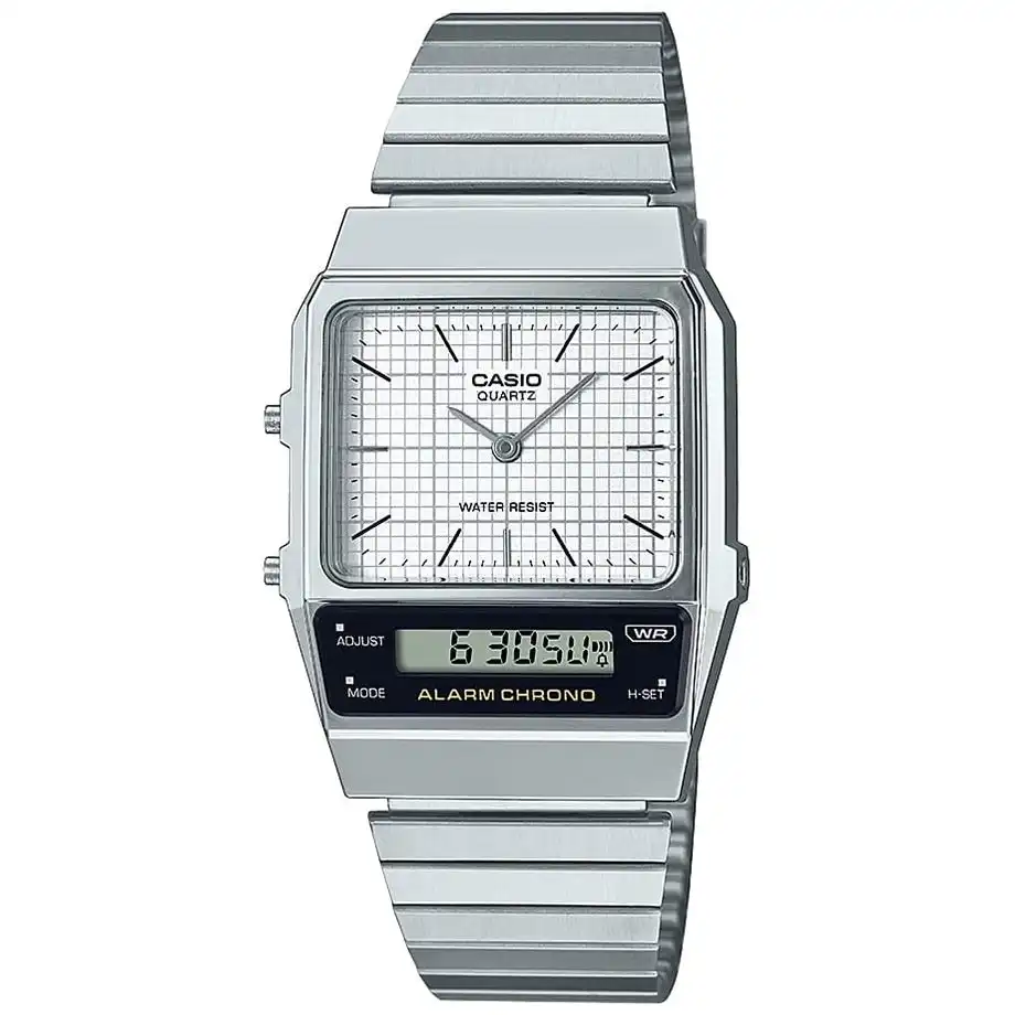 Casio Silver/White Digital-Analog Dual Time Retro Style Unisex Watch AQ-800E-7A