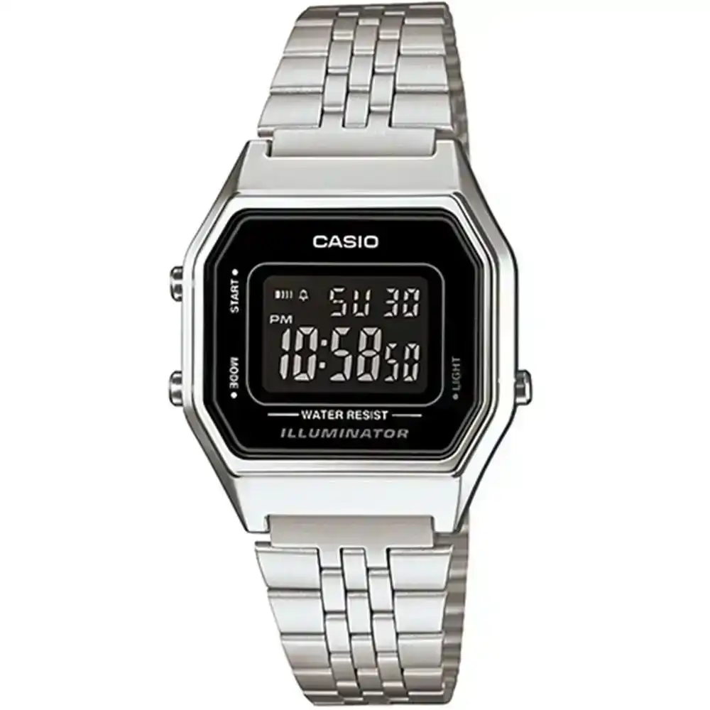Casio LA680WA-1B Silver Black Dial Women's Stainless Steel Digital Watch