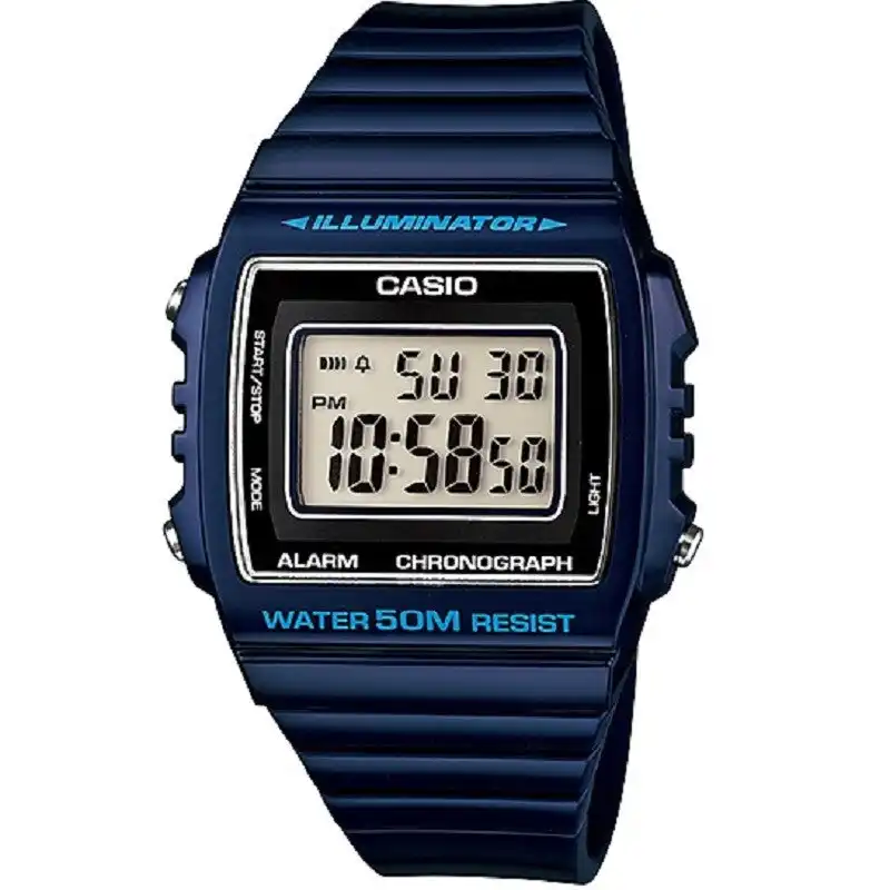 Casio W-215H-2A Shiny Dark Blue 50m Unisex Multi-function Digital Watch