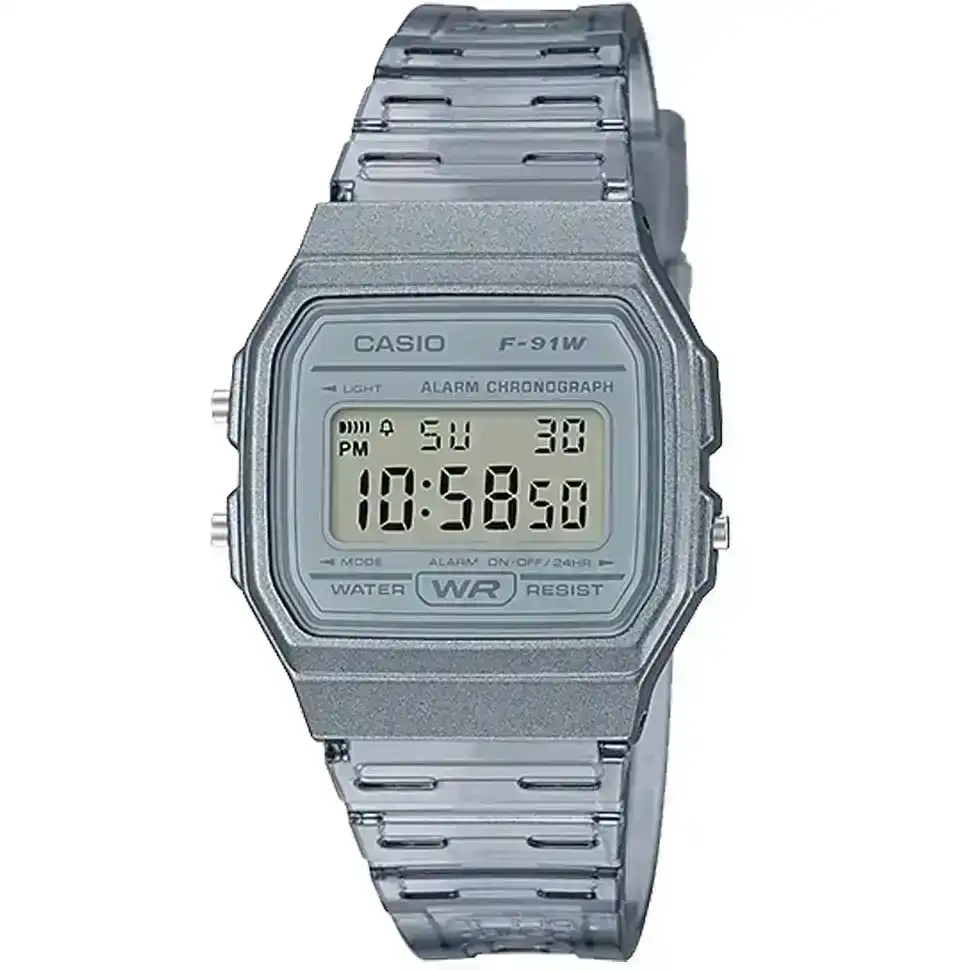 Casio Transparent Grey Classic Multifunction Unisex Digital Watch F-91WS-8