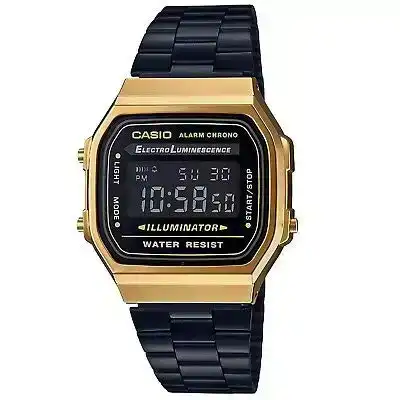 Casio A168WEGB-1B Black and Gold Ion Plated Retro Vintage Unisex Digital Watch