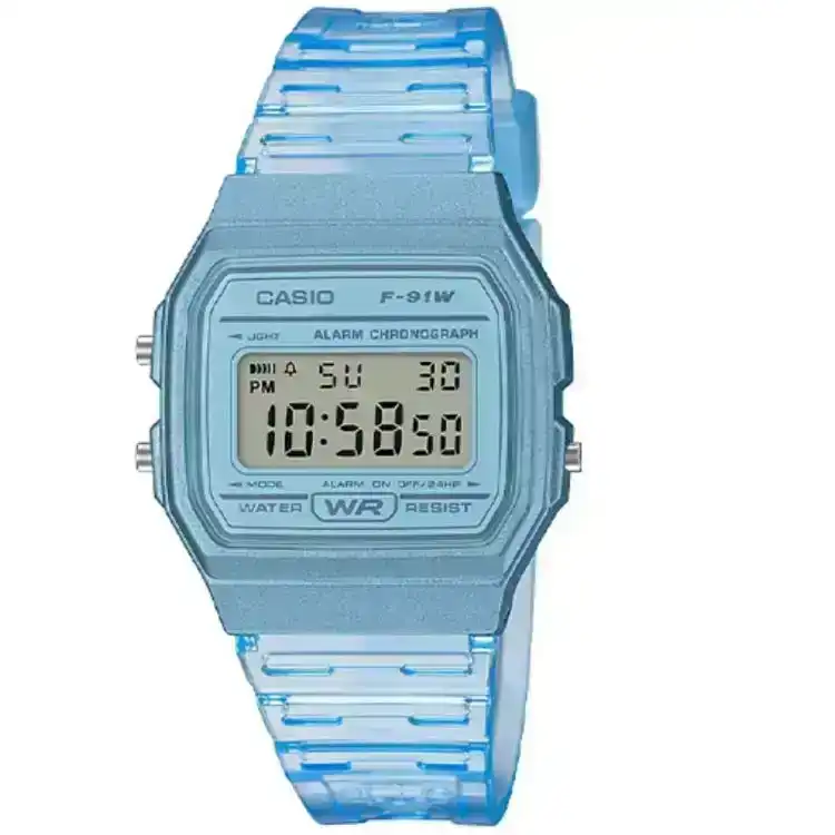 Casio F-91WS-2 Light Blue Transparent Strap Multifunction Digital Watch