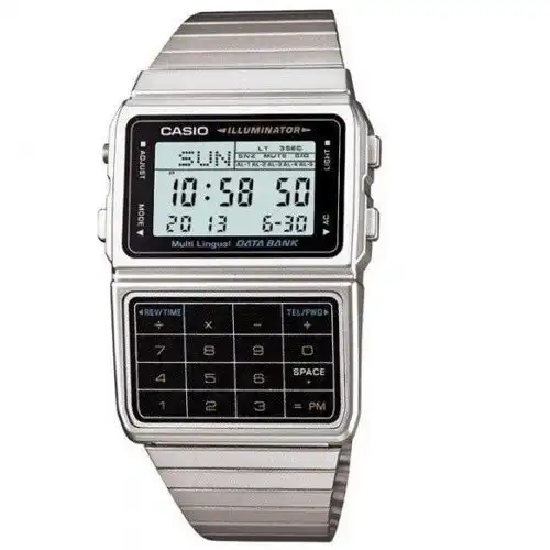 Casio DBC-611-1 Databank Silver Tone Retro Unisex Digital Calculator Watch
