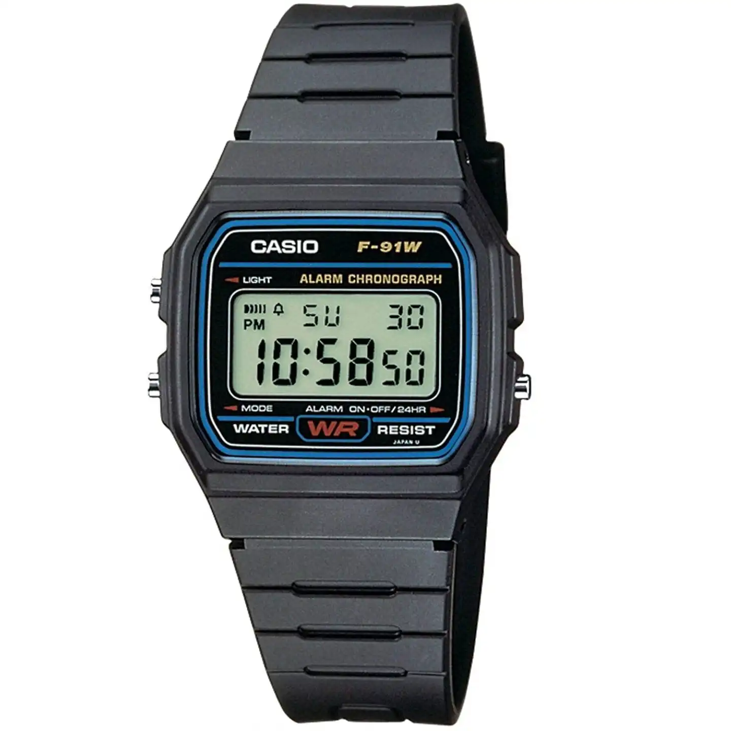 Casio F-91W-1 Black Resin Classic Digital Alarm Stopwatch Unisex Watch