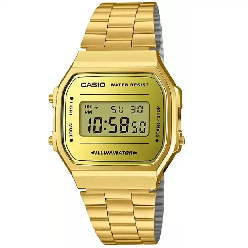 Casio A168WEGM-9 Gold Mirror Face Retro Style Stainless Steel Unisex Digital Watch
