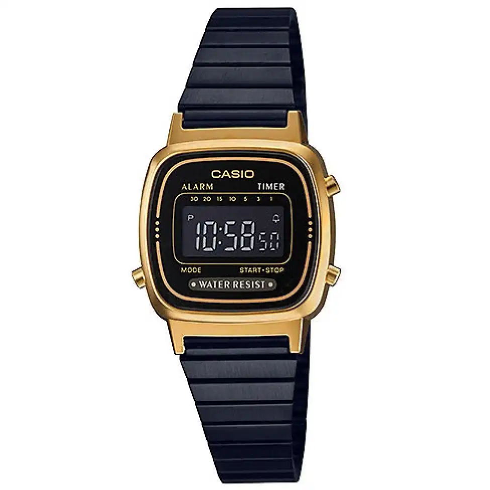 Casio LA670WEGB-1B Black and Gold Small Stainless Steel Women's Digital Watch