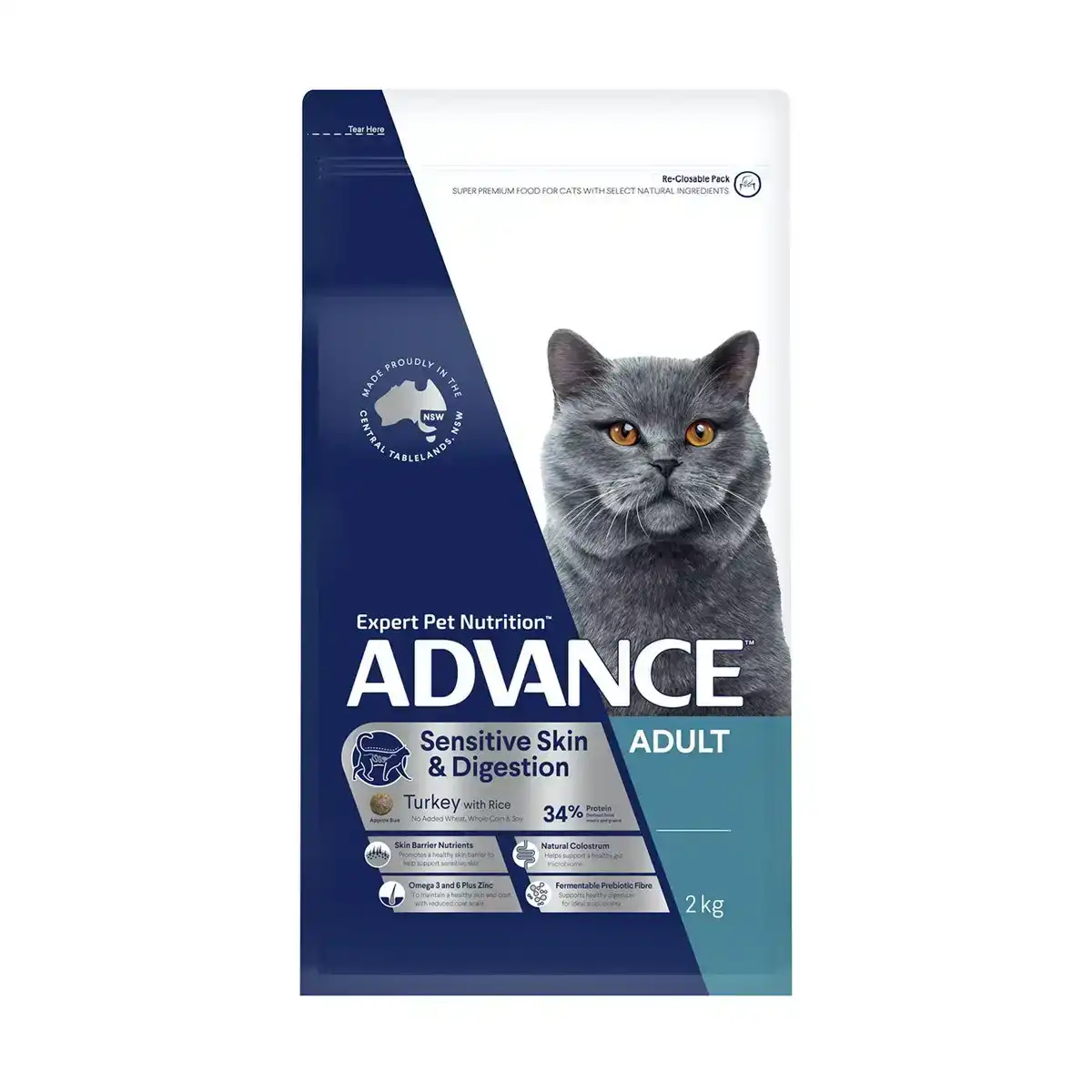 ADVANCE Sensitive Skin & Digestion Adult Cat Turkey with Rice Dry Cat Food 2 Kg