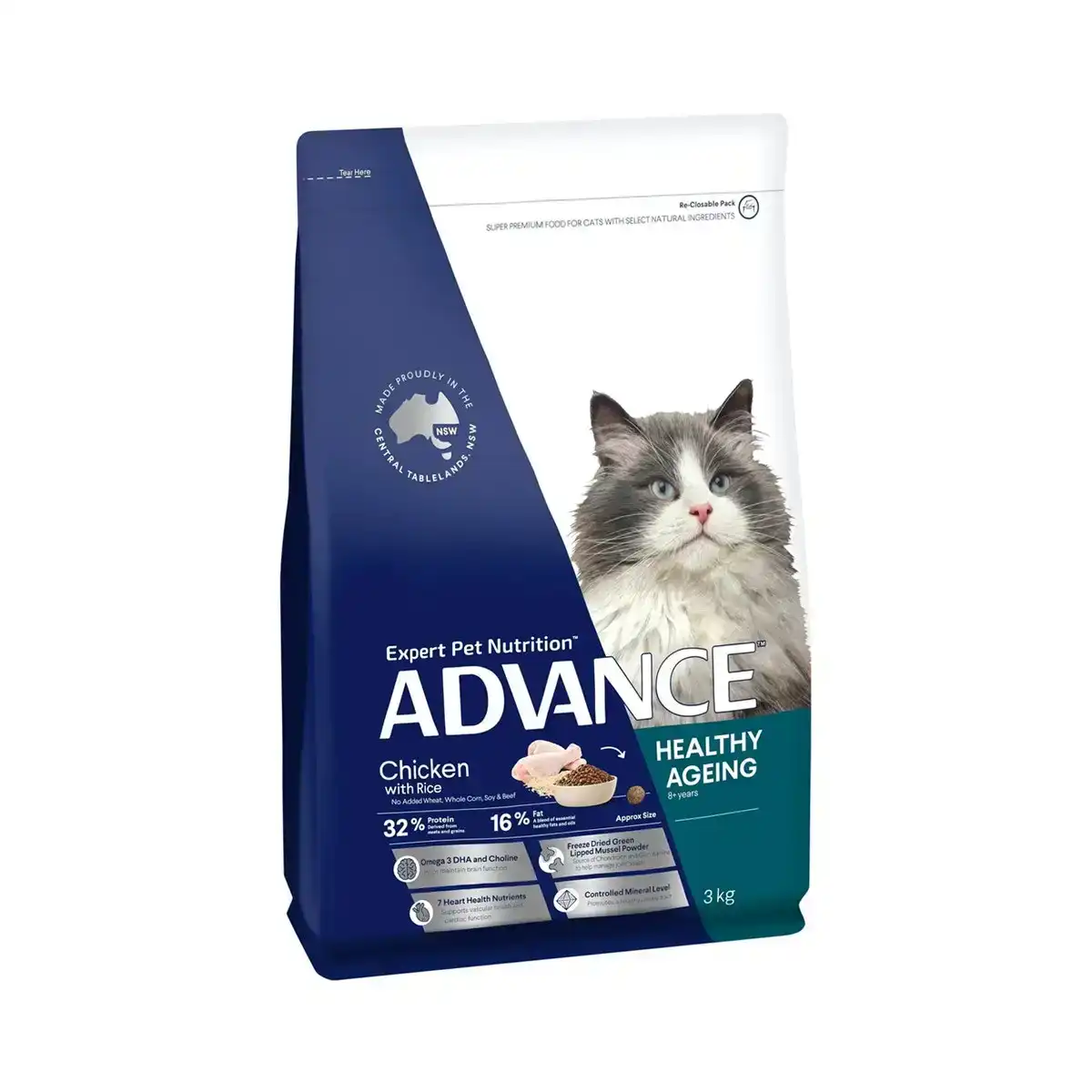 ADVANCE Healthy Ageing Adult Chicken with Rice Dry Cat Food 3 Kg