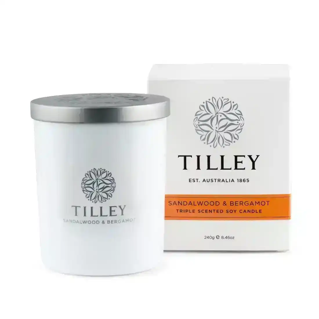 Tilley Classic White - Soy Candle 240g - Sandalwood & Bergamot