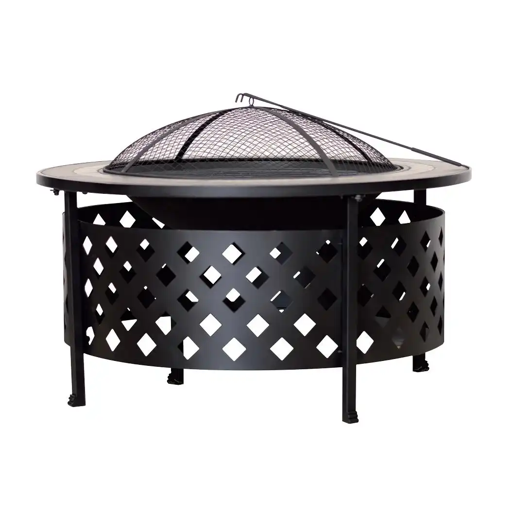 Tile Surrounded Fire Pit With Grill &amp; Lid