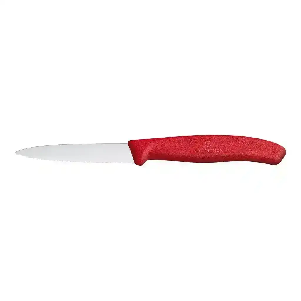 Victorinox Paring Knife Pointed Tip Wavy 8cm - Red