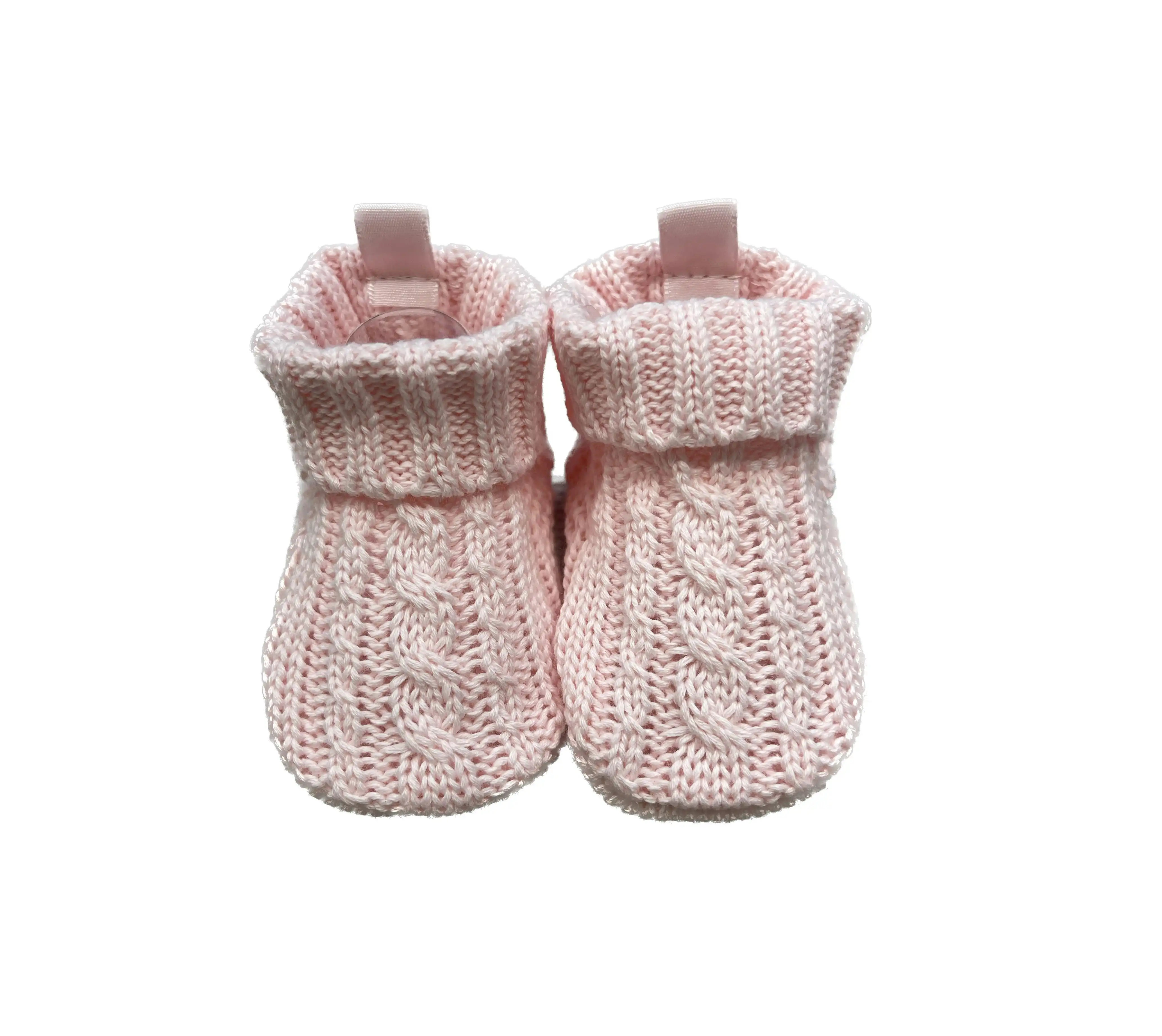 Playette Cable Knitted Booties- Pink - 0-6 months