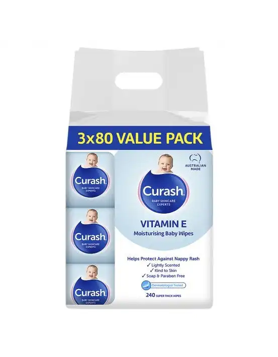 Curash Vitamin E Baby Wipes 3x80 Pack