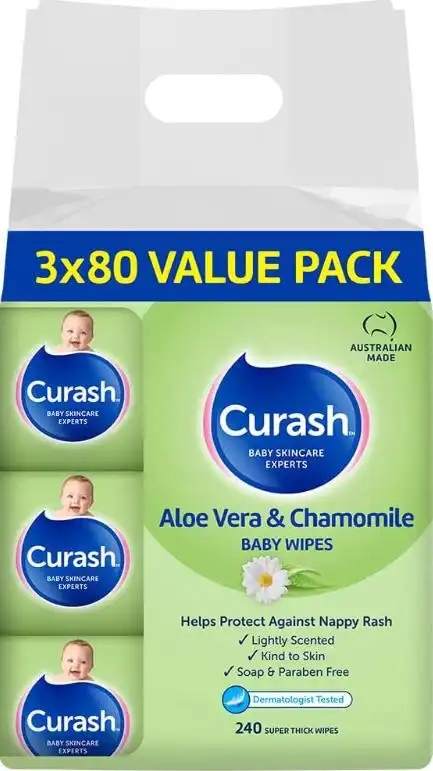 Curash Aloe Vera & Chamomile Baby Wipes 3x80 Pack