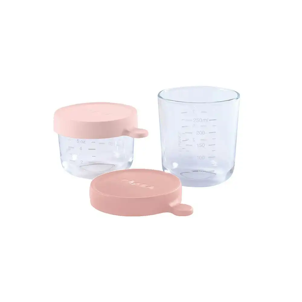 Beaba Superior Glass Jar 2 Pack 150ml/250ml Pink & Dark Pink