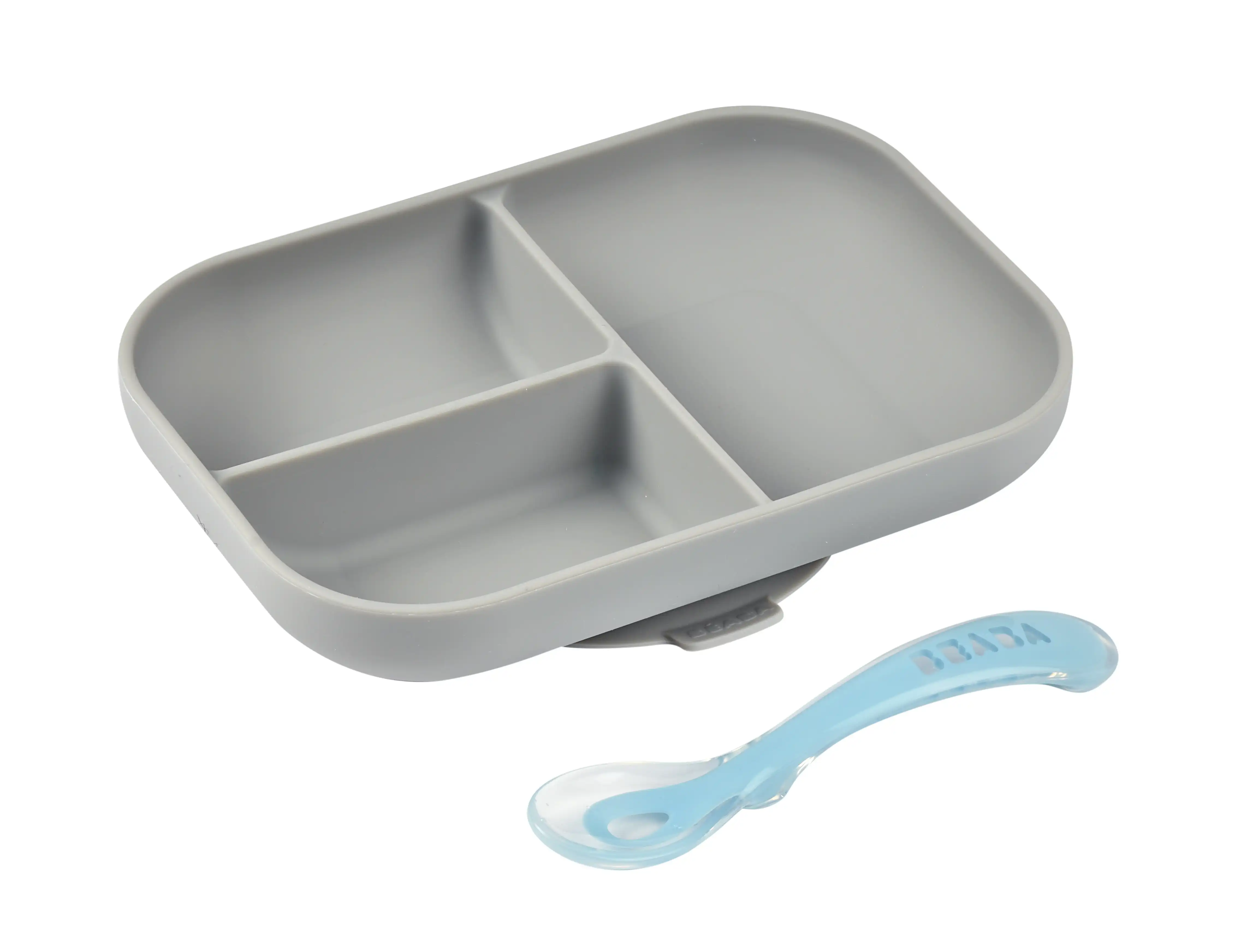 Beaba Silicone Suction Divided Plate & Spoon Grey