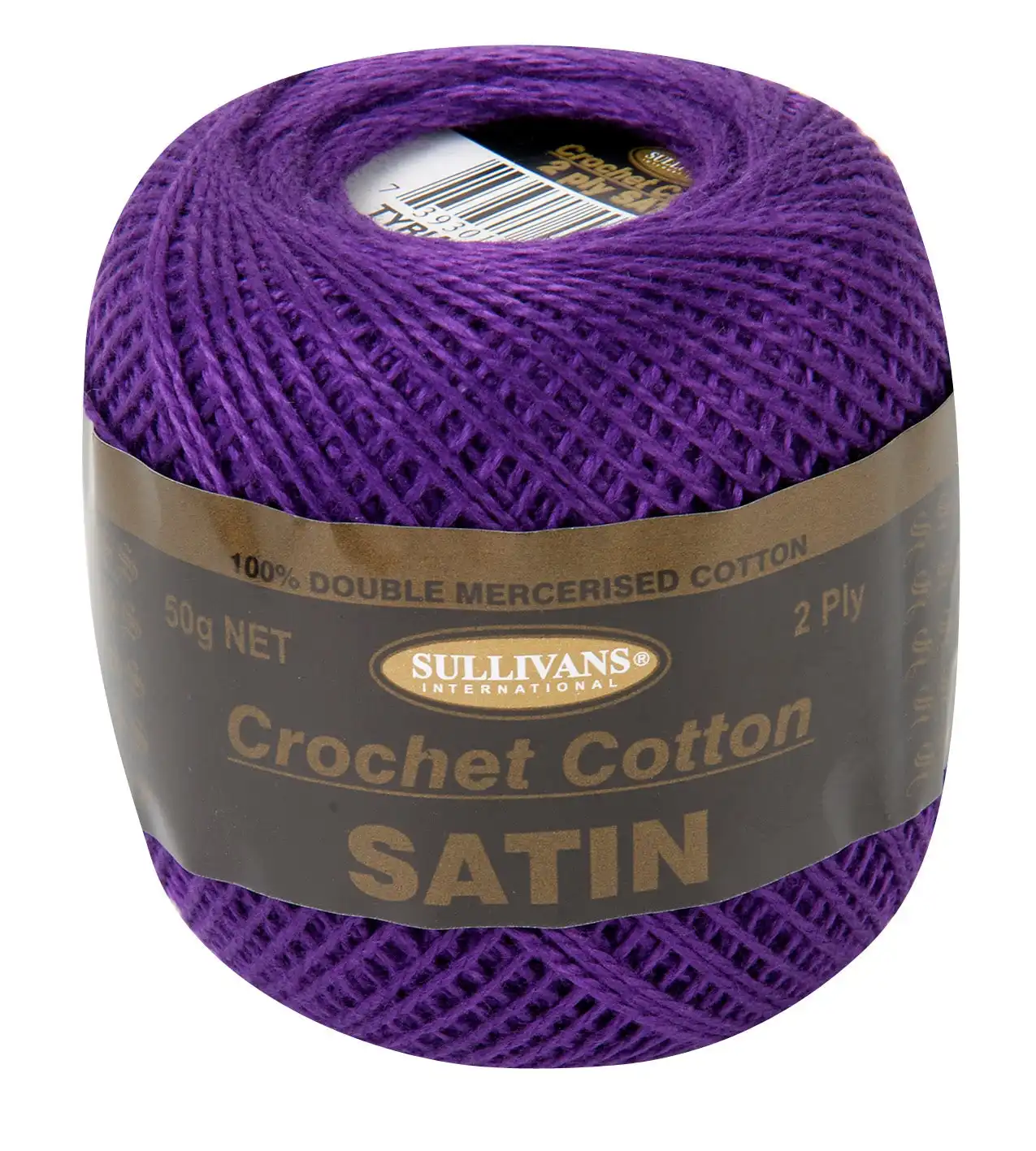 Sullivans Crochet Yarn 2ply, Tyrian Purple- 50g Cotton Satin Yarn