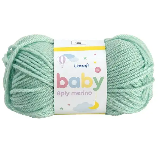 Lincraft Baby Merino Crochet & Knitting Yarn 8ply, Mint - 50g Merino Wool Yarn