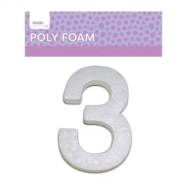 Makr Polyfoam, Large Numeral 3- 15cm White