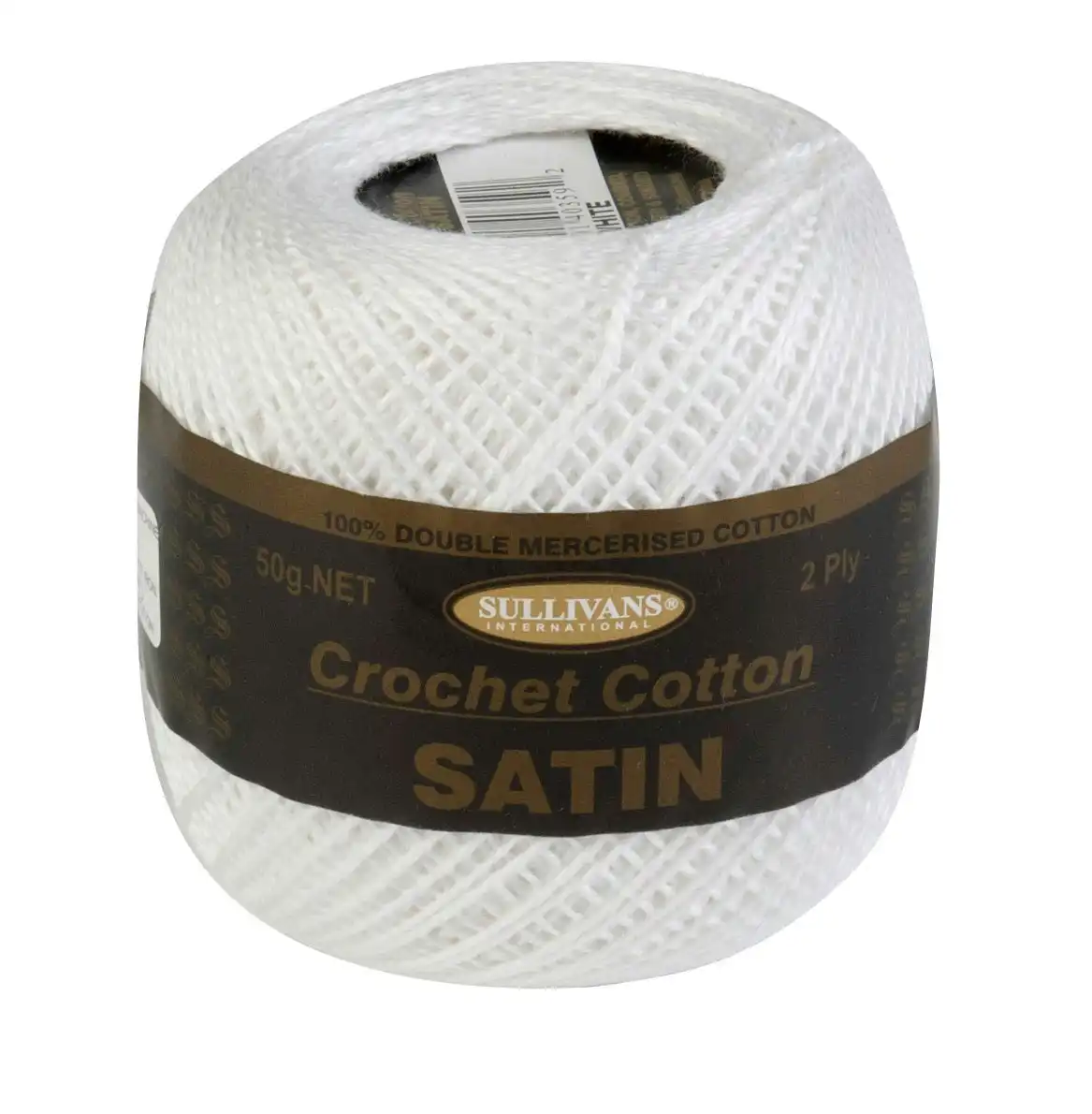 Sullivans Crochet Yarn 2ply, White- 50g Cotton Satin Yarn